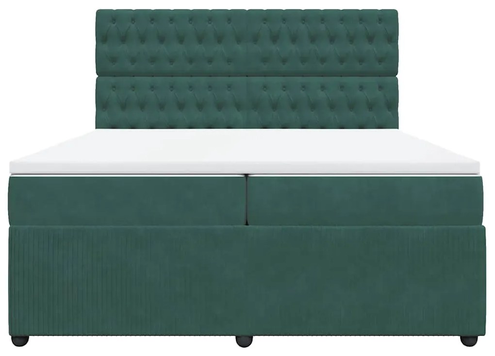 Cama com molas/colchão 200x200 cm veludo verde-escuro
