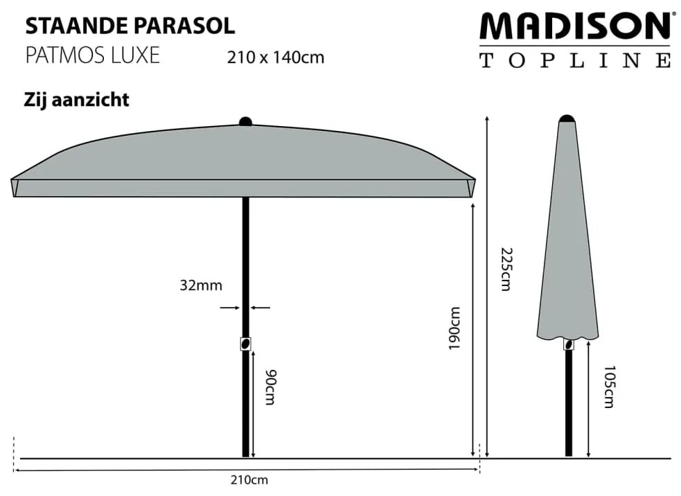 Guarda-sol de jardim Patmos Luxe retangular 210x140 cm cru