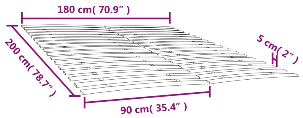 Estrados de ripas com 34 ripas 2 pcs 90x200 cm