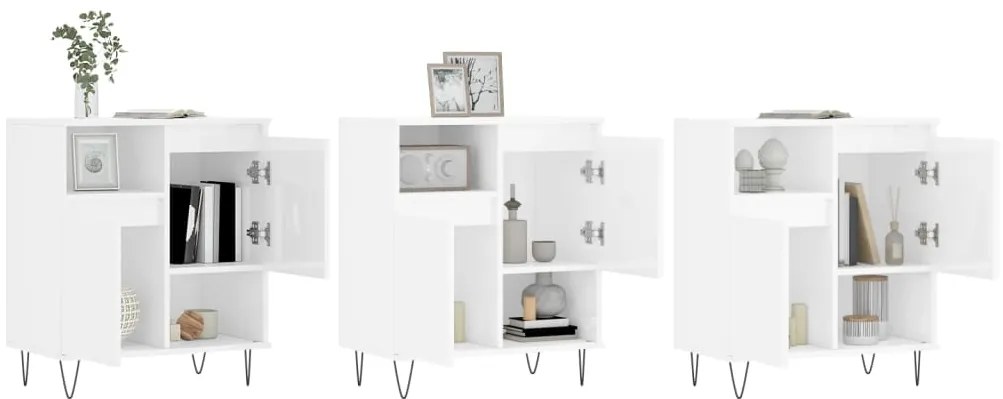 Aparadores 3 pcs derivados de madeira branco brilhante