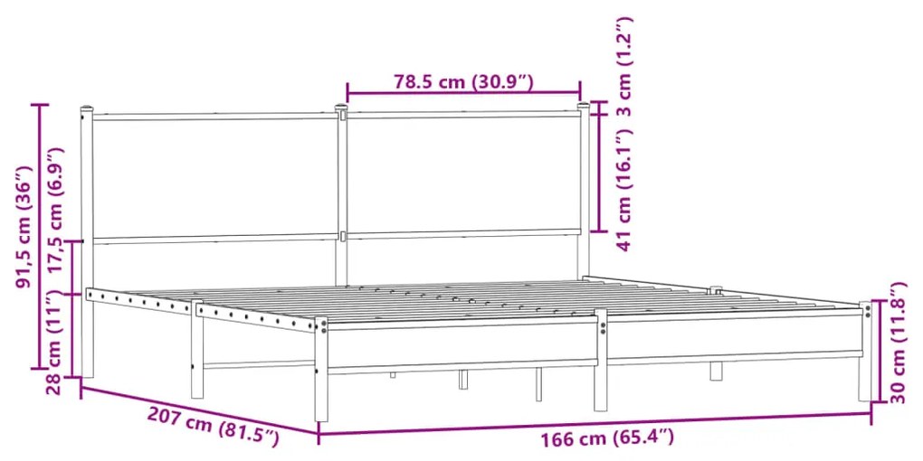 Estrutura cama sem colchão 160x200 cm metal carvalho castanho