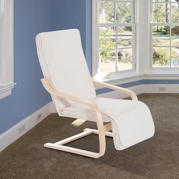 HOMCOM Cadeira Relax Cadeira de Relax de Madeira com Apoio para os Pés Ajustável 66,5x81x100cm Bege