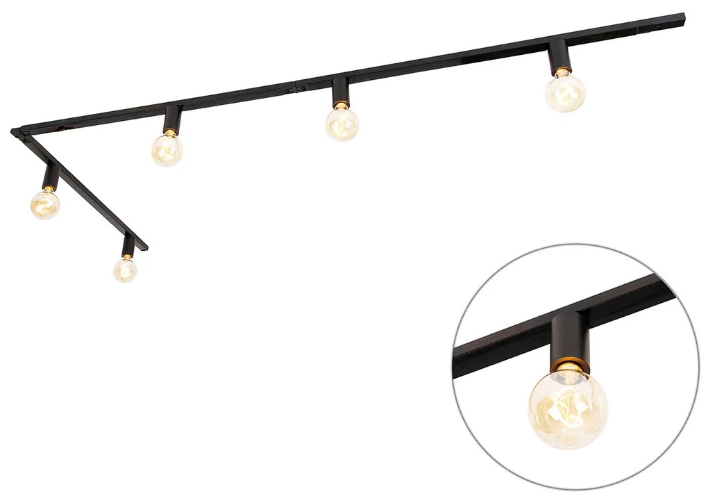Sistema de trilhos moderno monofásico 5 luzes incl. casquilho E27 preto - Jeana Moderno