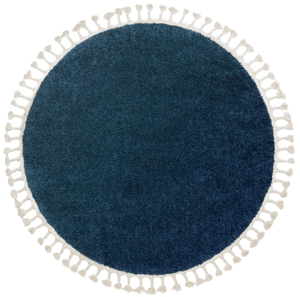 Tapete BERBER 9000 circulo azul escuro Franjas berbere marroquino shaggy
