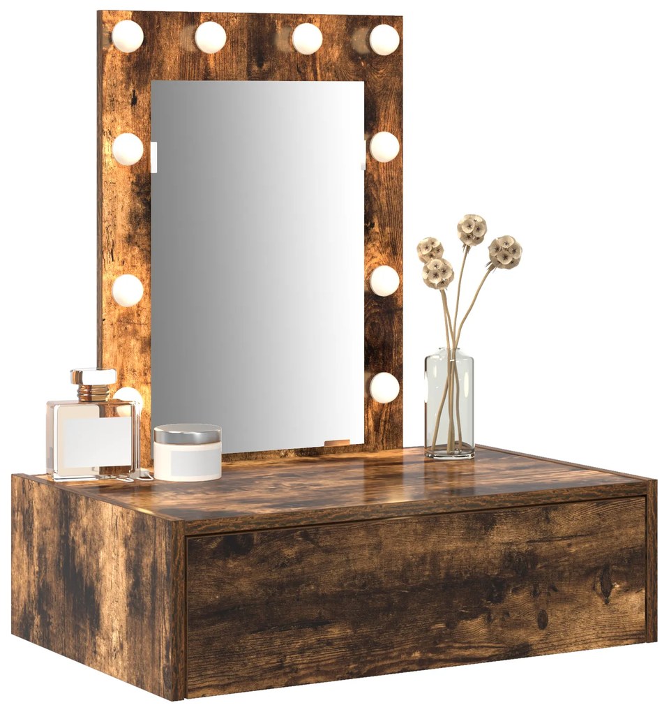 Mesa de Maquilhagem Suspensa com Luzes LED em Carvalho Fumado