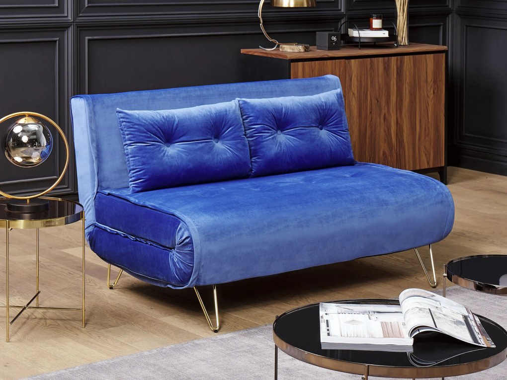 Conjunto de sofás-cama com 3 lugares em veludo azul marinho VESTFOLD Beliani