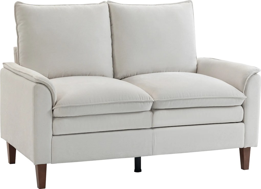 HOMCOM Sofá de 146 cm, 2 lugares, chenille com estofamento de dupla camada, almofadas com molas, assento profundo, encosto alto, creme branco | Aosom Portugal