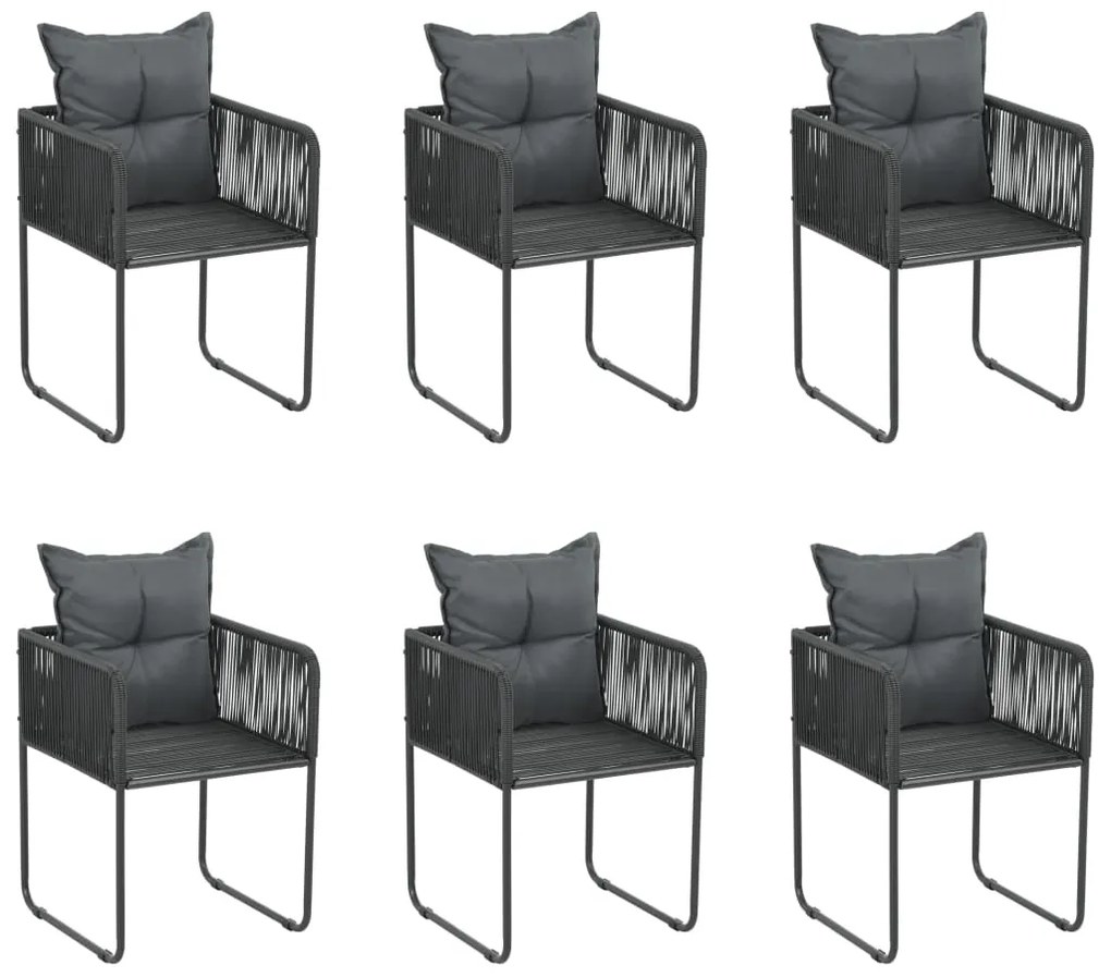 vidaXL Cadeiras de exterior 6 pcs c/ almofadões vime PE preto