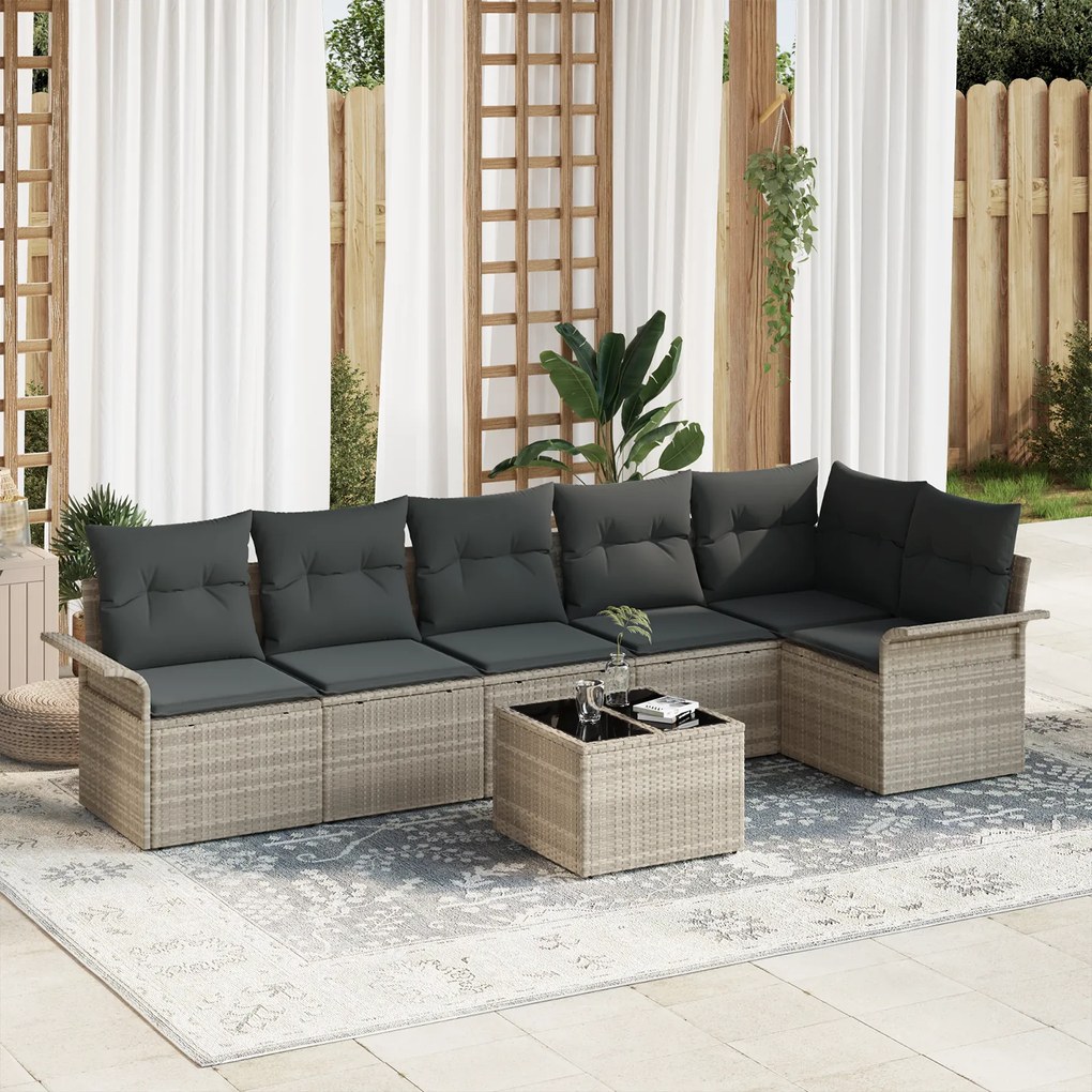 Conjunto de Sofá de Jardim de 7 Peças com Almofadas Cinza Rattan de Po
