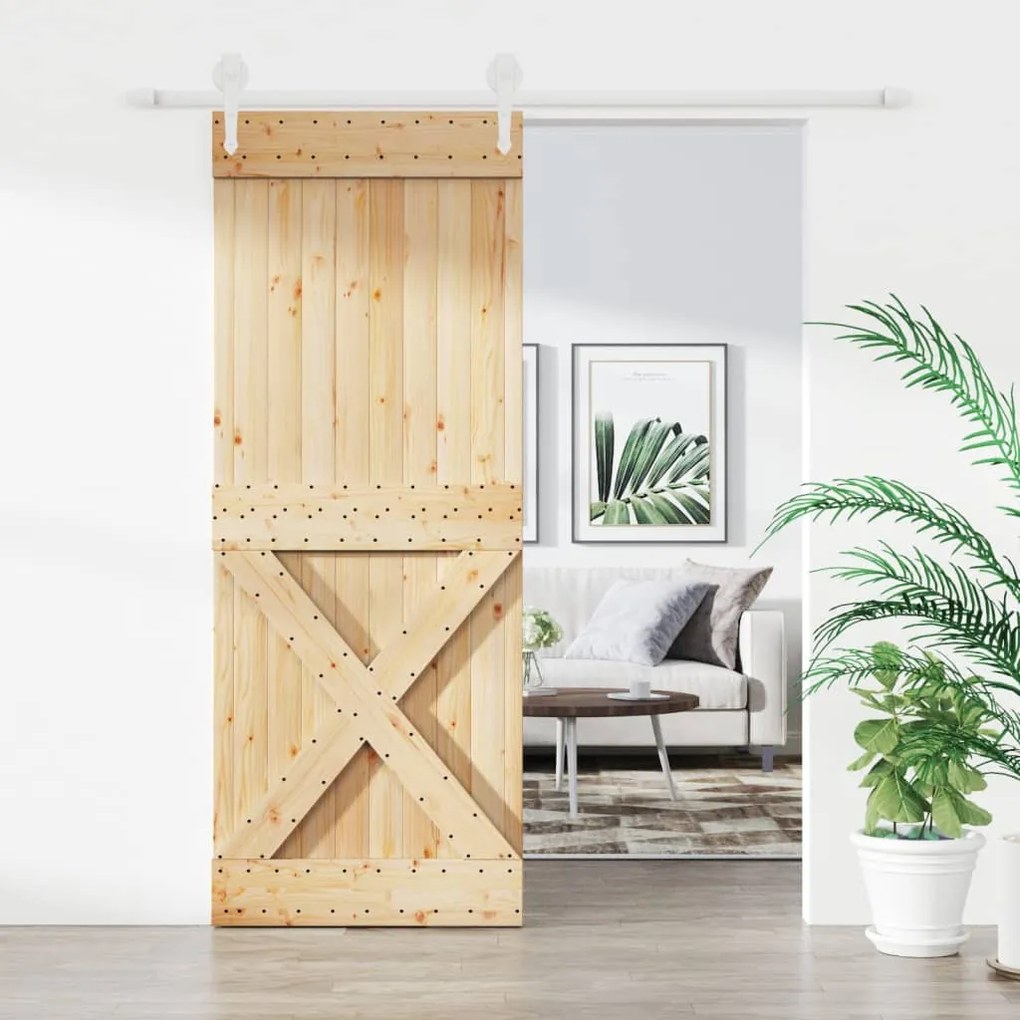 VidaXL Porta de correr com ferragens 80x210 cm madeira de pinho maciça
