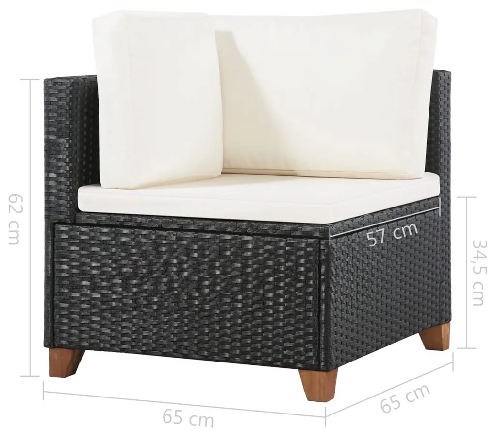 4 pcs conjunto lounge de jardim c/ almofadões vime PE preto