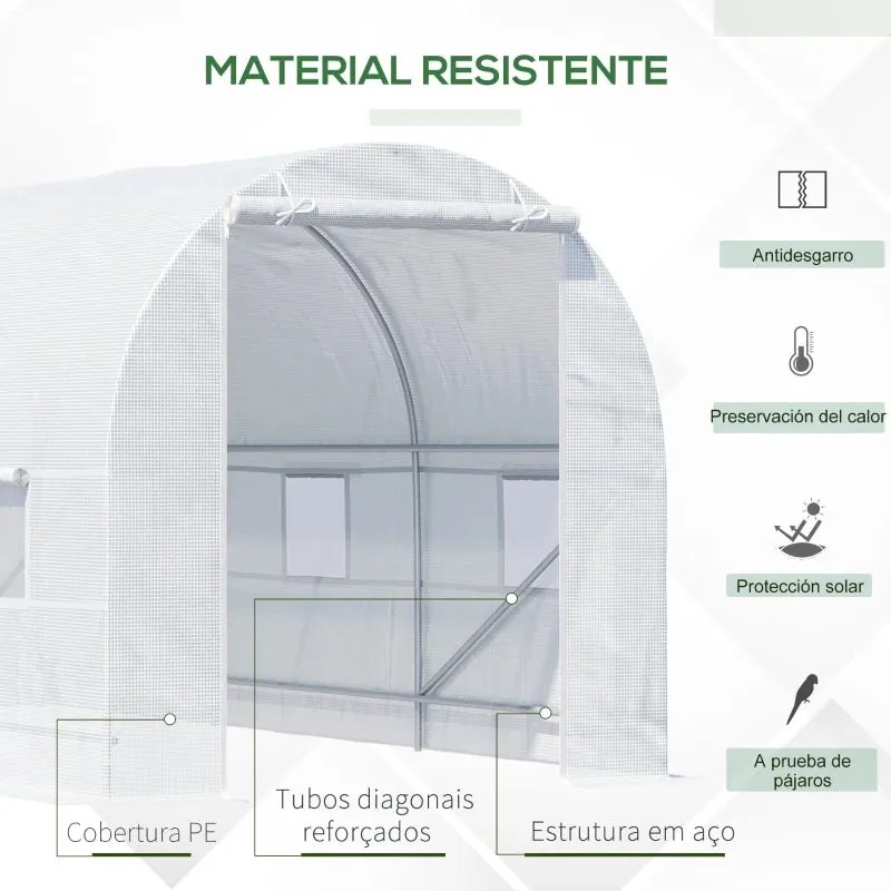 Estufa tipo Túnel 445x200x200 cm Estufa de Jardim com Porta Enrolável