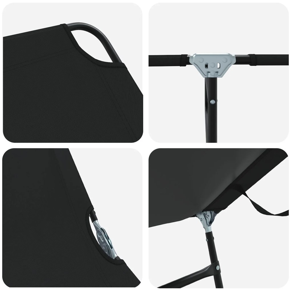 Espreguiçadeira Dobrável Portátil Preto Tecido Oxford 600D