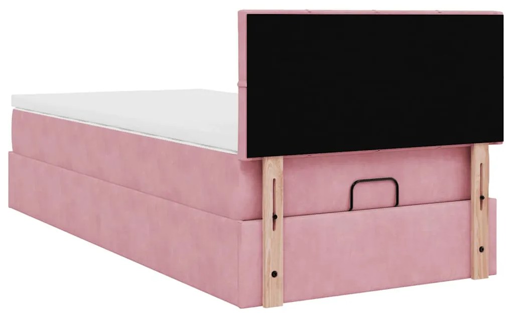 Estrutura de cama otomana com colchão rosa 90x200cm veludo