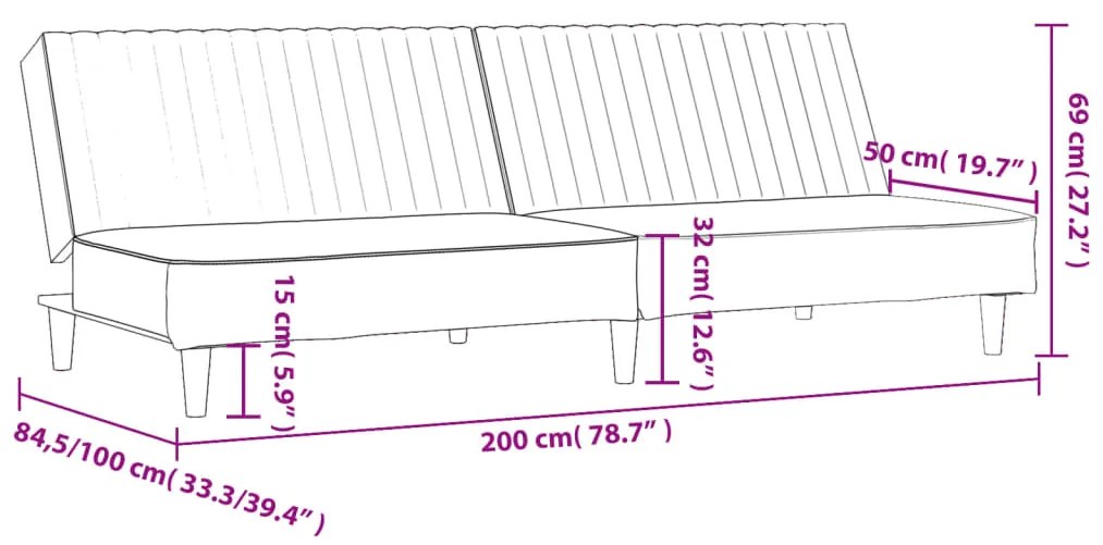 Sofá-cama de 2 lugares veludo cinzento-claro