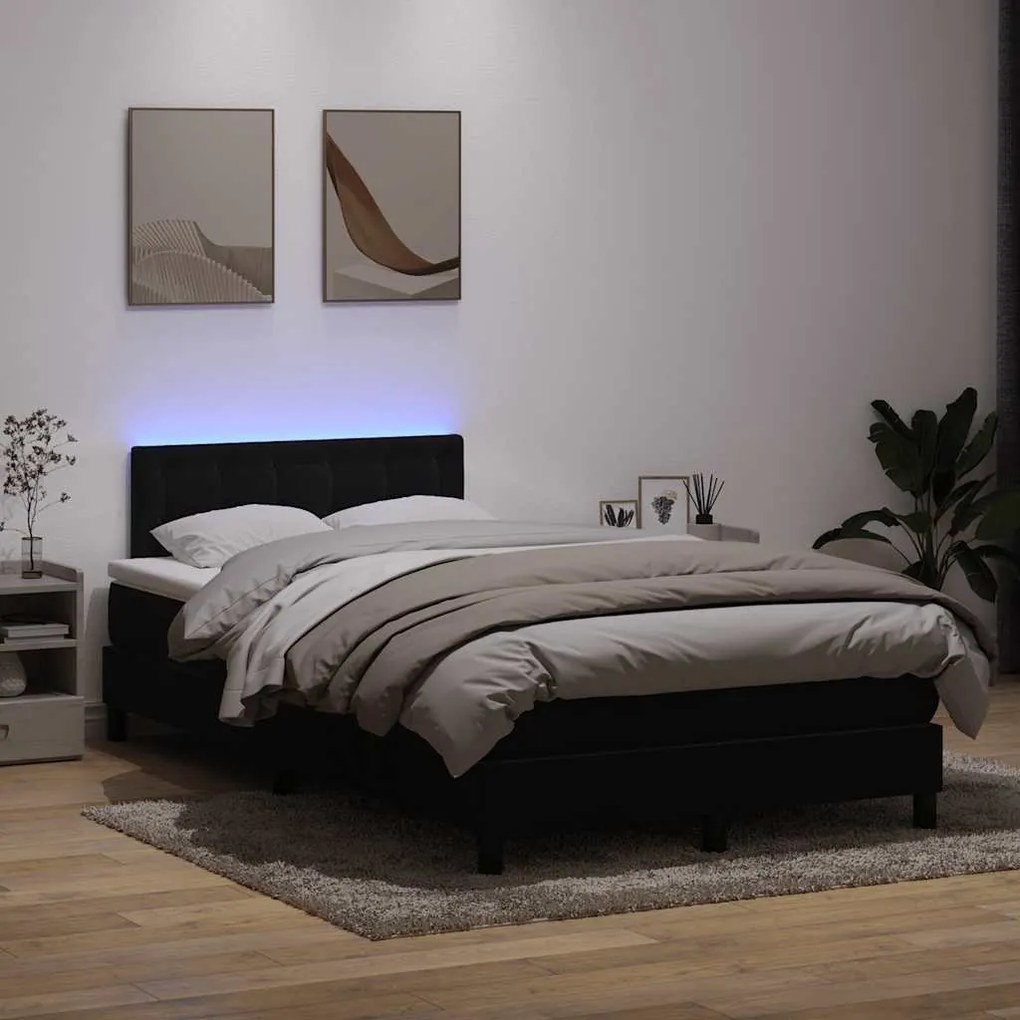 vidaXL Cama box spring c/ colchão e LED 120x210 cm veludo preto