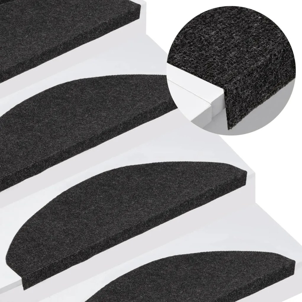 vidaXL Tapetes de escada autoadesivos 15 pcs 65x22,5x3,5 cm preto