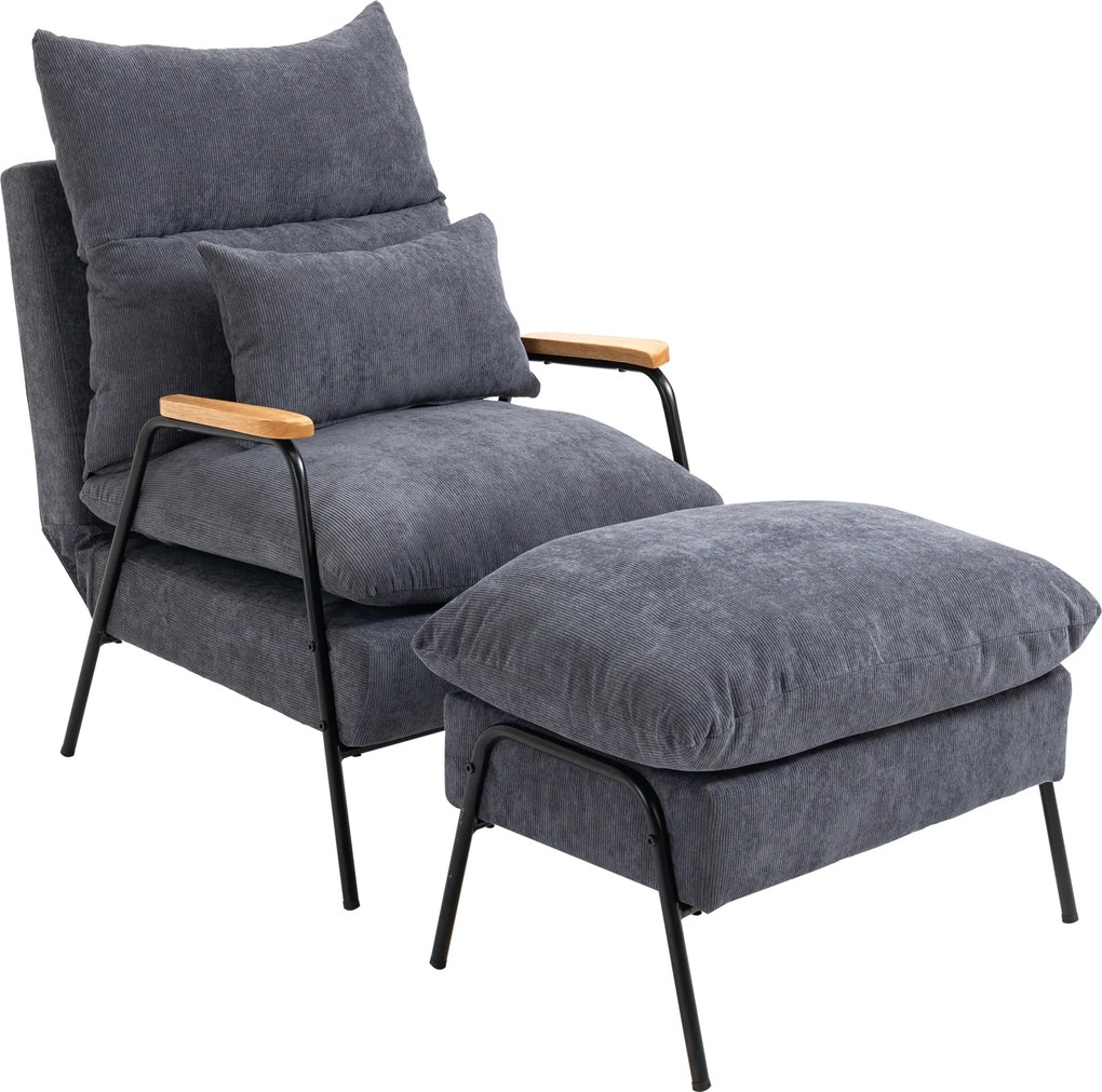 HOMCOM Poltrona Relax Estofada Confortável Apoio Pés Reclinável Ajustável Veludo Estilo Moderno 68x91,5x88 cm Cinza | Aosom Portugal