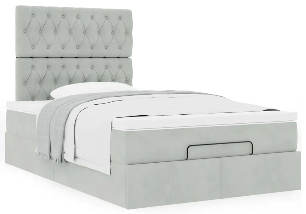 Estrutura de cama otomana com colchões cinza claro Veludo