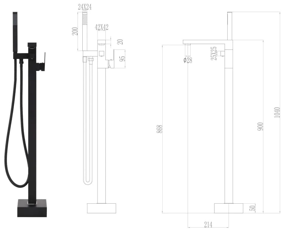 Torneira de pé para banheira aço inoxidável 90 cm preto