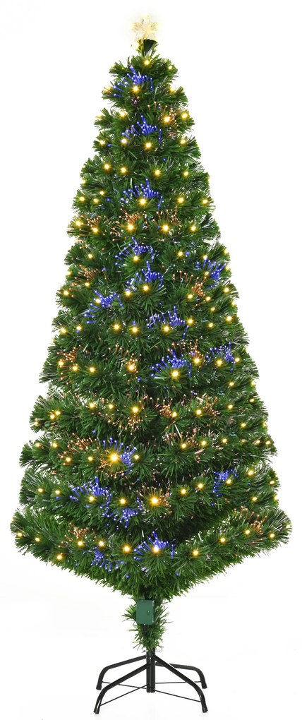 HOMCOM Árvore de Natal 1,8m Árvore de Natal Artificial com Luzes LED Fibra Óptica 230 Ramos de PVC e Suporte Metálico Ø82x180cm Verde | Aosom Portugal