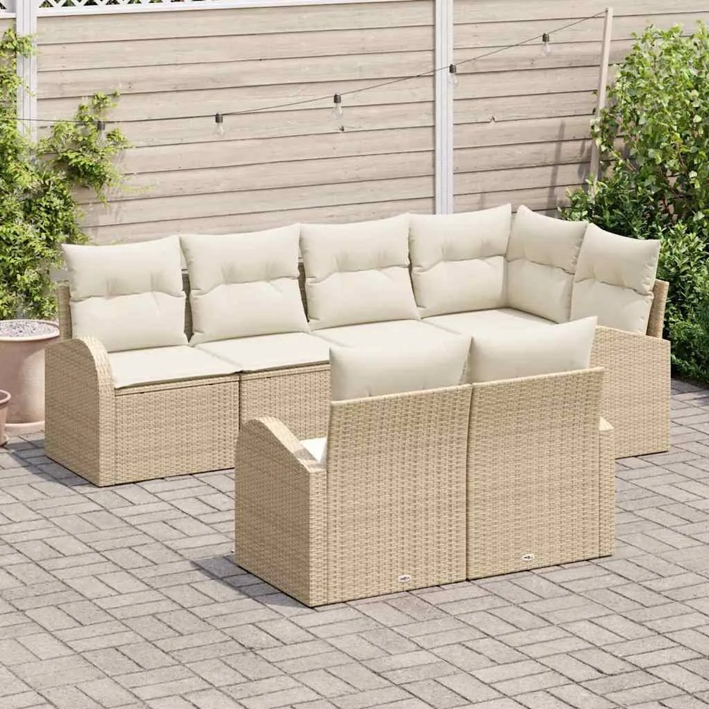 Conjunto de Sofá de Jardim com 7 Peças da com Almofadas Beiges de Poli