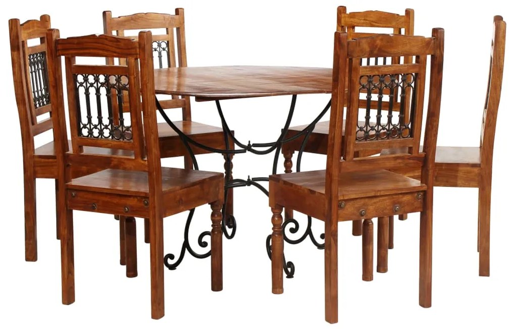 vidaXL Conjunto mesa de jantar 7 pcs madeira de acácia maciça