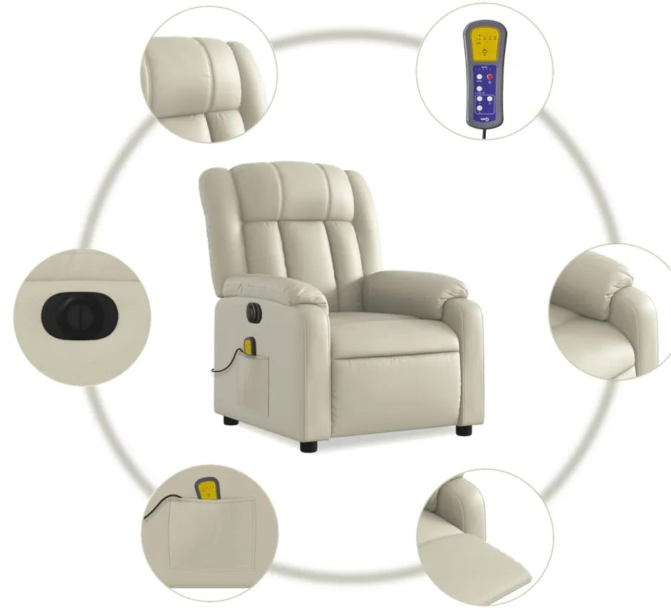 Poltrona massagens reclinável elétrica couro artificial creme