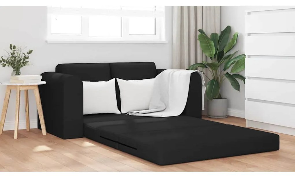 Sofá-Cama de Chão 2 em 1 Preto 148x71x83 cm Tecido