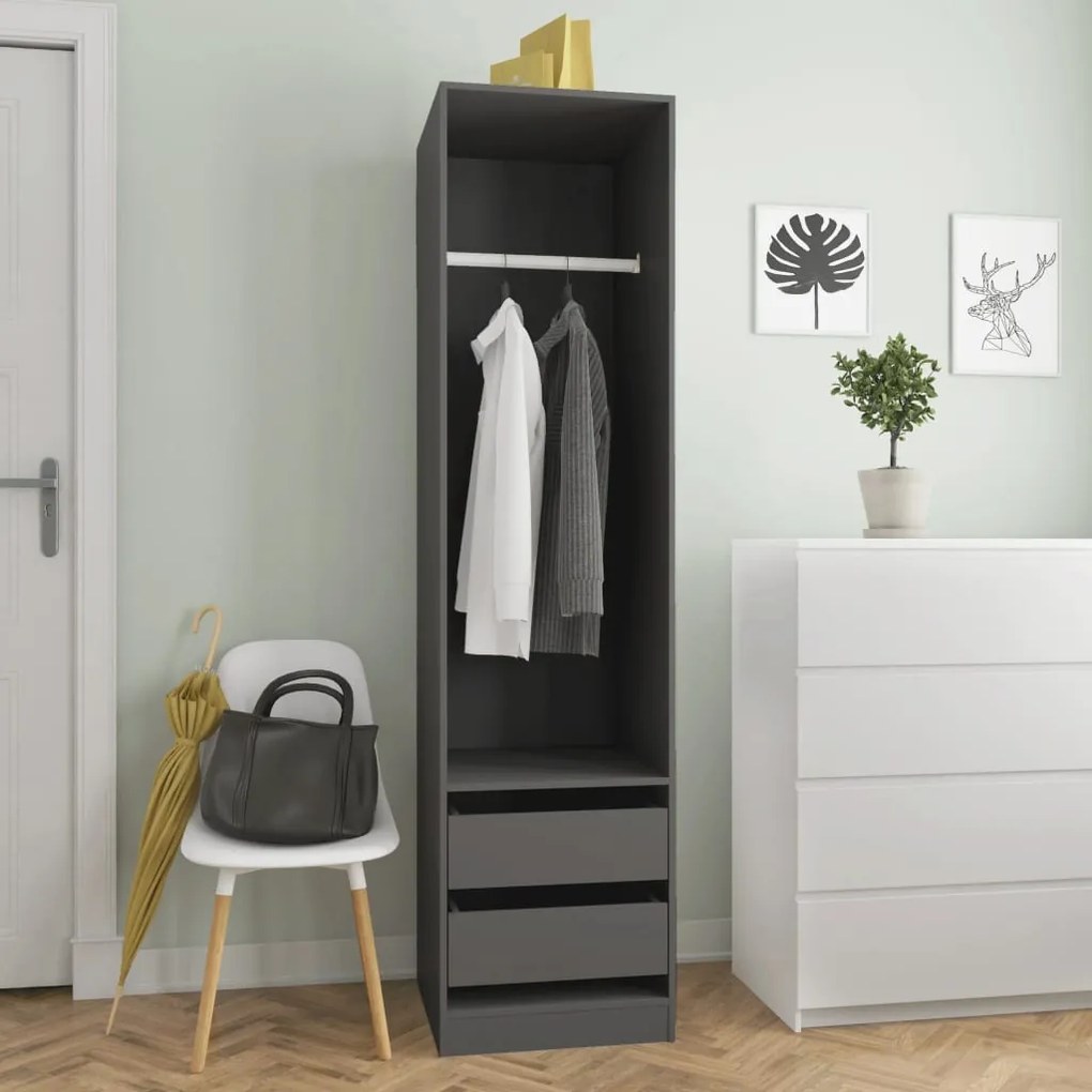 vidaXL Roupeiro com gavetas 50x50x200 cm contraplacado cinzento