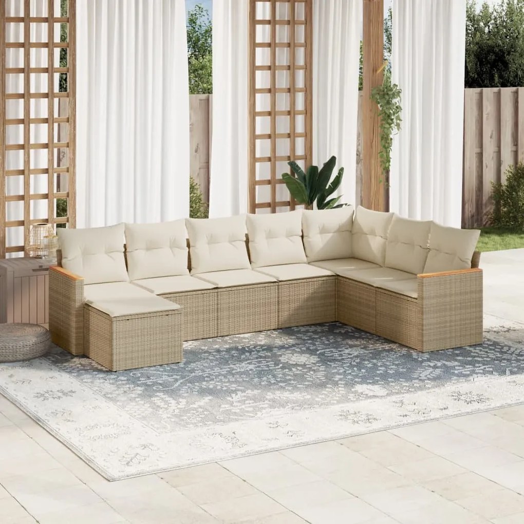 vidaXL 8 pcs conjunto de sofás p/ jardim com almofadões vime PE bege