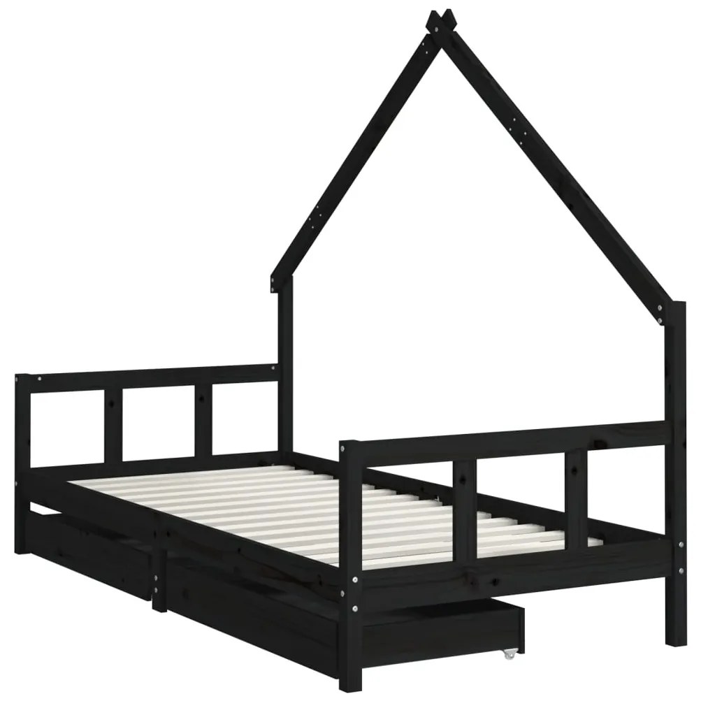 Estrutura cama infantil c/ gavetas 90x200 cm pinho maciço preto