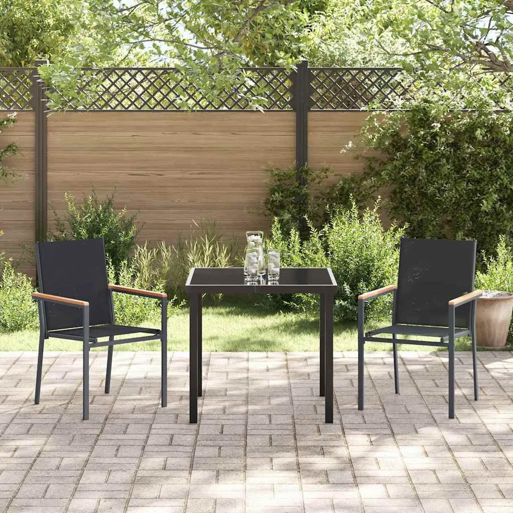 Conjunto de Jantar para Jardim 3 Peças - Preto, Textilene e Aço
