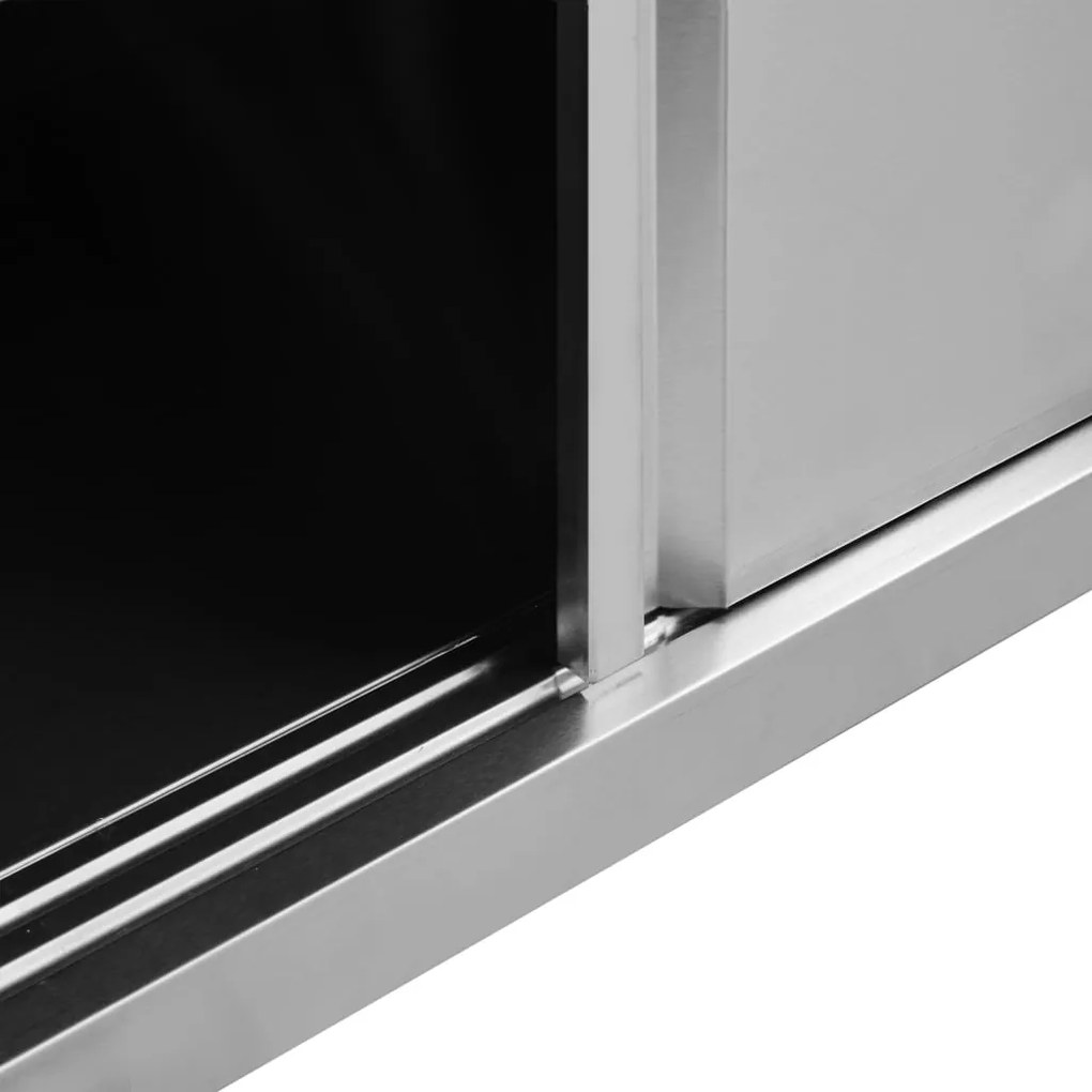 Mesas trabalho c/ portas correr 2pcs 200x50x(95-97)cm aço inox.