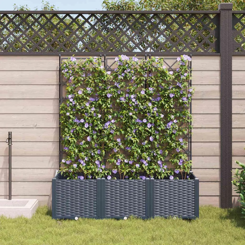 Jardineira com Treliça 3 pcs Cinza 120x40x143 cm