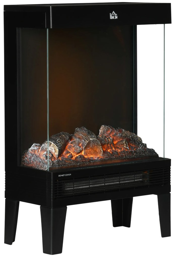 HOMCOM Lareira Elétrica 1000W/2000W com Chama LED Realista Termostato e Proteção Contra Superaquecimento 40,5x20x62cm Preto