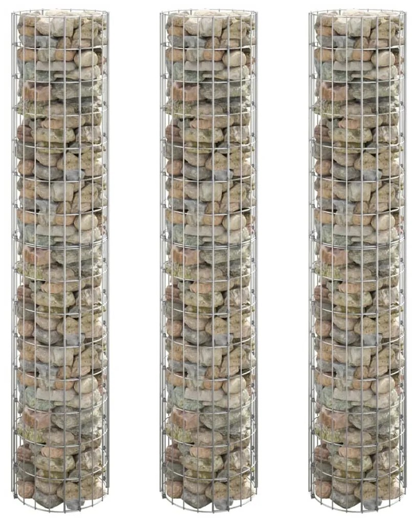 152021 vidaXL Canteiro elevado/cesto gabião circular 3pcs Ø30x150cm aço galv.