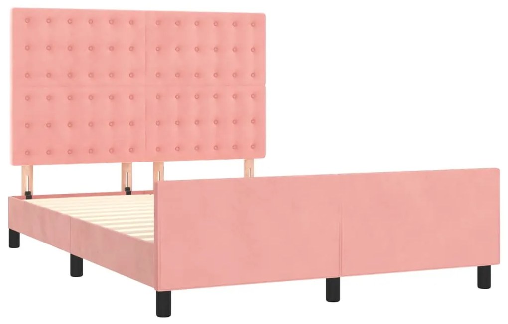 Estrutura de cama c/ cabeceira 140x200 cm veludo rosa