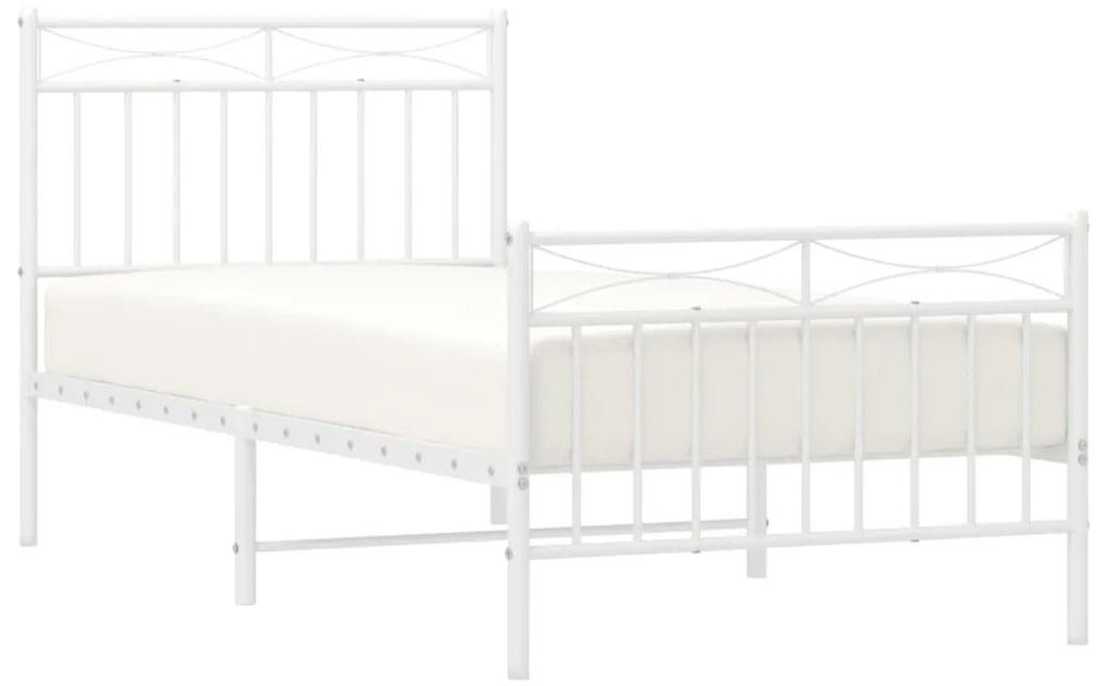 Estrutura de cama com cabeceira e pés 90x190 cm metal branco