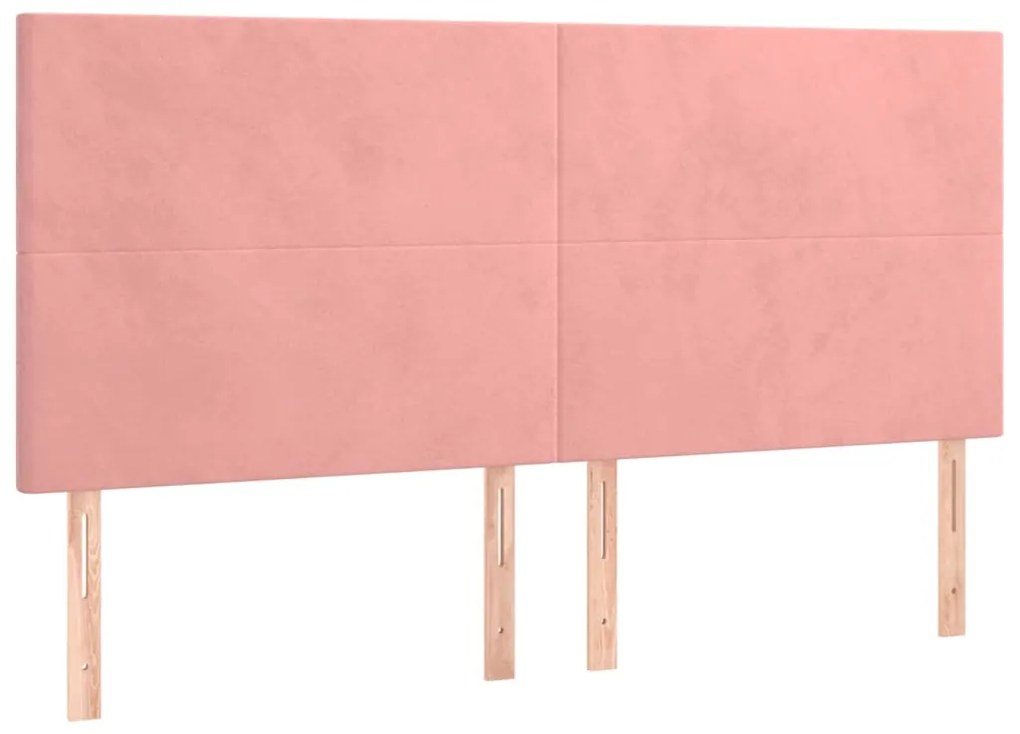 Cama box spring c/ colchão/LED 200x200 cm veludo rosa