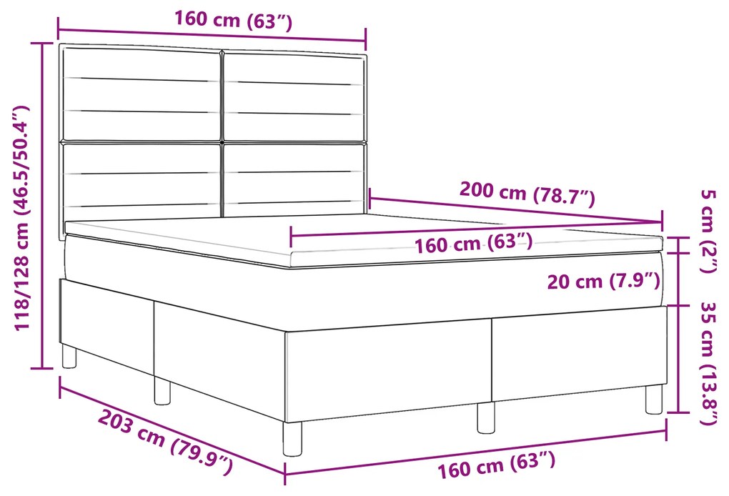 Cama Box Spring com Colchão Marrom Escuro 160x200 cm Tecido