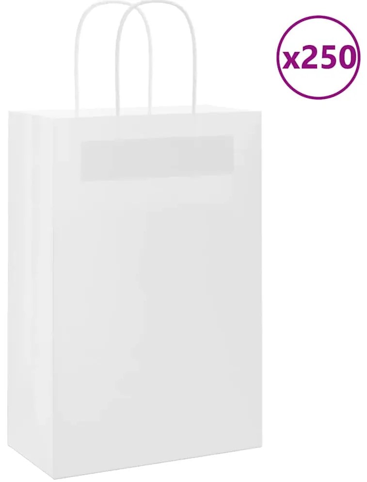 vidaXL Sacos de papel 250 unid com alças branco 21x11x31 cm