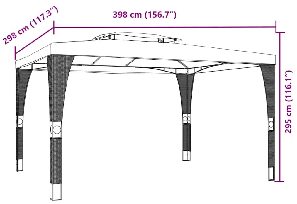 Gazebo com telhado duplo 3,98x2,98 m aço creme