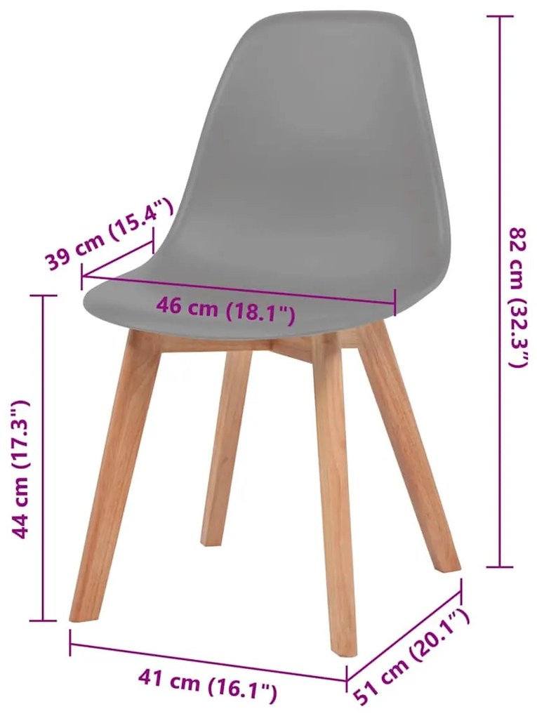 Cadeiras de jantar 6 pcs plástico cinzento
