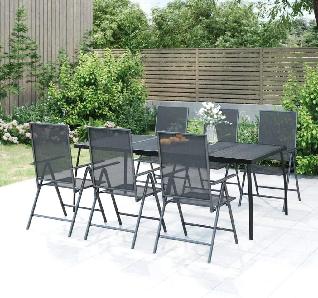7 pcs conjunto de jantar para jardim aço antracite