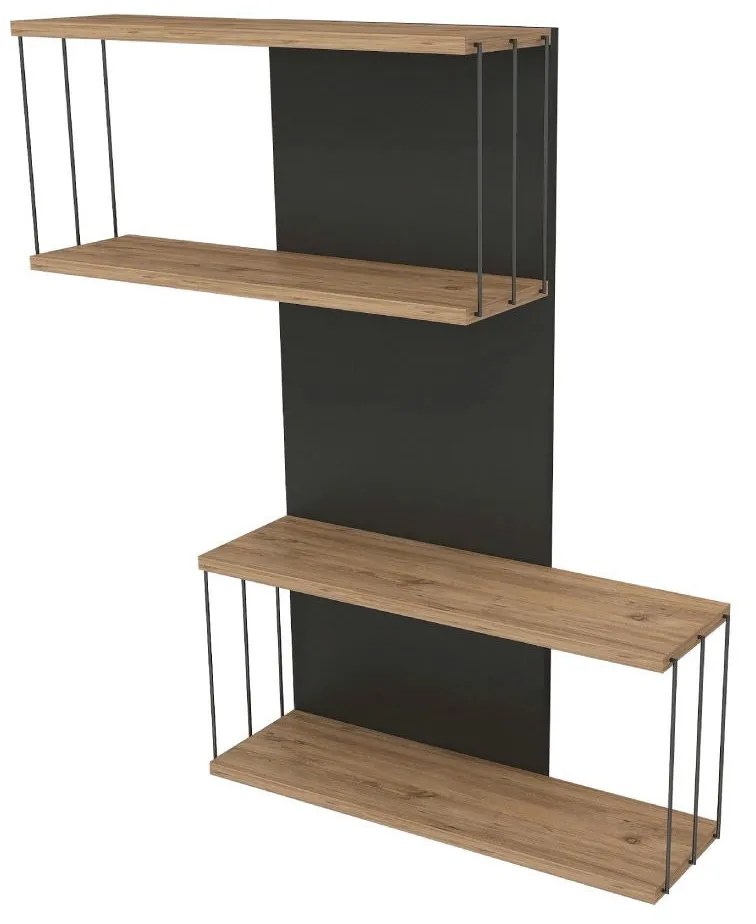 Prateleira de Parede Destan – Antracite e Carvalho – 65x96x19 cm