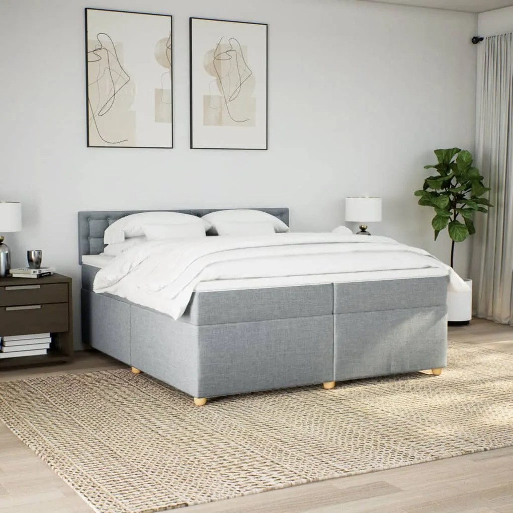 Cama com molas/colchão 200x200 cm tecido cinza-claro