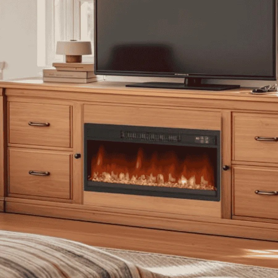 Lareira elétrica encastre 26” de 1500 W com comando à distância Temporizador Termóstato Preto