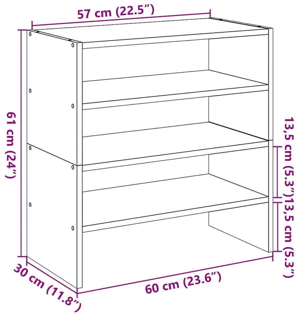 Sapateiras 2 pcs empilháveis 60x30x30,5 cm carvalho artisiano