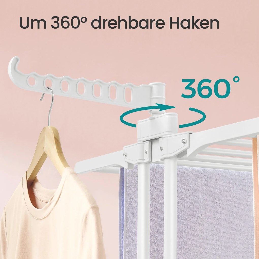 Estendal de roupa com 4 níveis, com abas dobráveis e rodas 63,5 x 128 x 173 cm branco nuvem